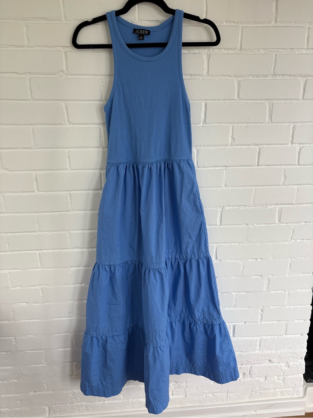 J.Crew Vintage Rib High Neck Cutaway Tank Tiered Maxi Dress Blue S